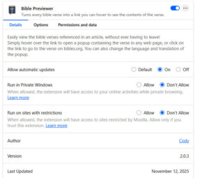 Bible Previewer Browser Extension a browser extension to see the text of verse references in a page on the Internet.